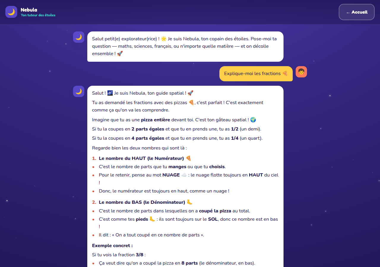 Le tuteur IA Nebula explique les fractions